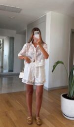 White Embroidered Eyelet Shirt and Shorts Set