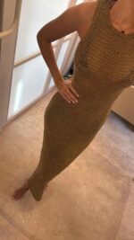 Sleeveless Gold Knit Maxi Dress - Image 2
