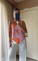 Pink and Orange Geometric Print Camisole Top