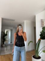 Black Studded Sleeveless Tank Top