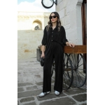 Black Pinstripe Button-Up Shirt and Pants Set