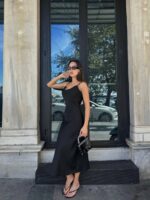 Black Satin Slip Midi Dress - Image 2