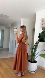 Rust Sleeveless Smocked Midi Dress - Image 4