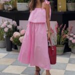 Pink Sleeveless Midi Tie Strap Dress