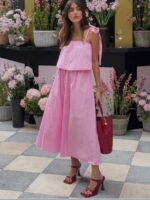 Pink Sleeveless Midi Tie Strap Dress