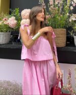 Pink Sleeveless Midi Tie Strap Dress - Image 4