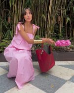 Pink Sleeveless Midi Tie Strap Dress - Image 3