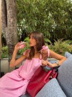 Pink Sleeveless Midi Tie Strap Dress - Image 2