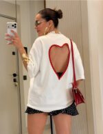 White T-Shirt With Red Heart Cutout Back