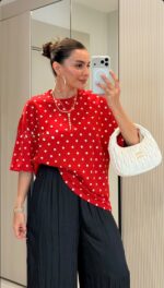 Red Polka Dot T-Shirt With White Heart Cutout Back - Image 2