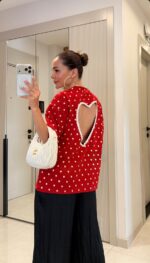 Red Polka Dot T-Shirt With White Heart Cutout Back