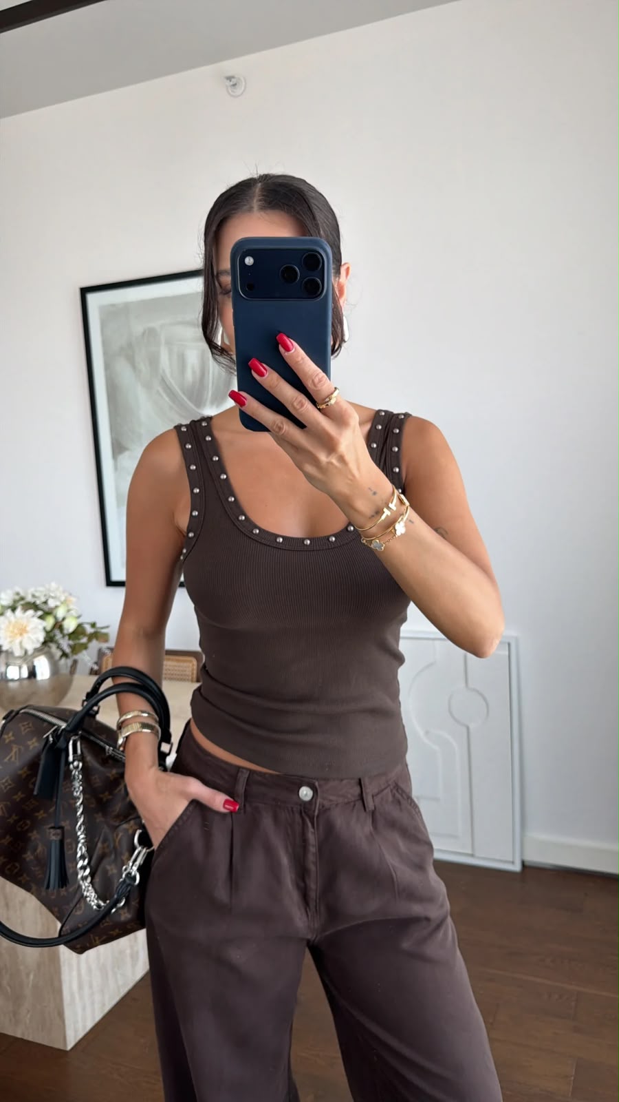 WhatsApp Image 2026-06-09 at 12.07.05 PM Brown Studded Ribbed Tank Top - Image 1