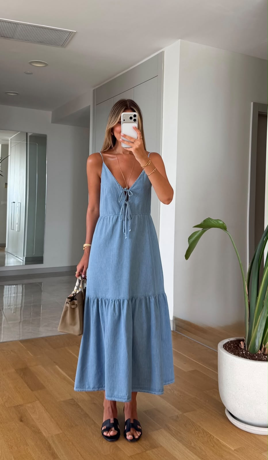 WhatsApp Image 2026-06-10 at 5.51.01 PM Light Blue Denim Tiered Maxi Dress - Image 1