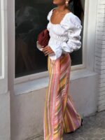 Multicolor Striped Wide Leg Linen Pants