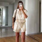 Cream Crochet Lace Shirt and Shorts Set