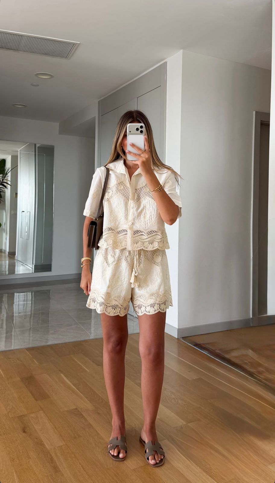WhatsApp Image 2026-06-15 at 2.17.18 PM Cream Crochet Lace Shirt and Shorts Set - Image 1