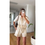Cream Crochet Lace Shirt and Shorts Set - Image 2