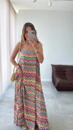 Multicolor Zigzag Pattern Maxi Dress - Image 3