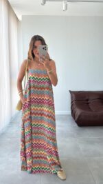 Multicolor Zigzag Pattern Maxi Dress - Image 2