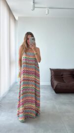 Multicolor Zigzag Pattern Maxi Dress