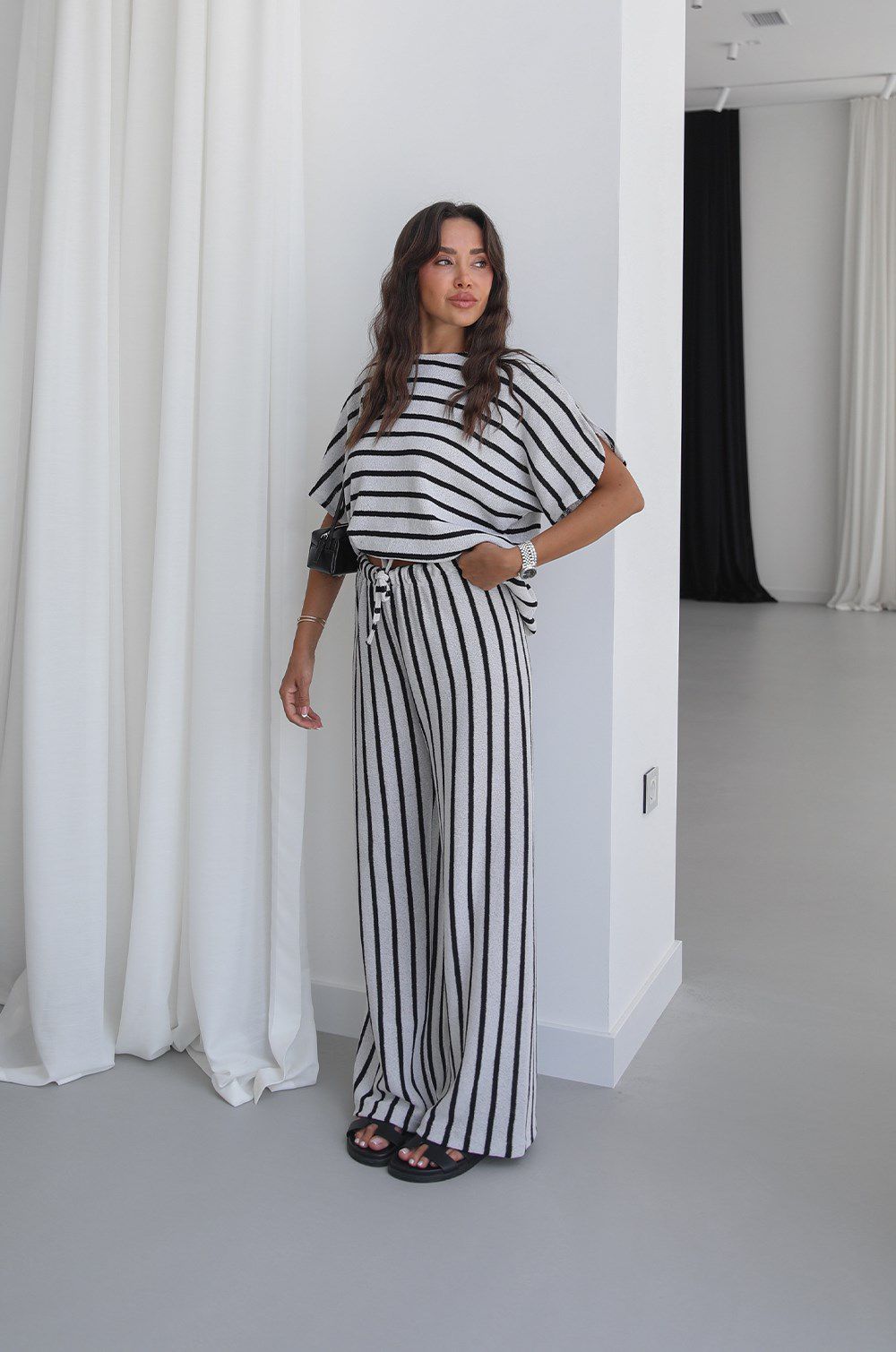 WhatsApp Image 2026-06-18 at 10.45.41 AM Black and White Striped Loungewear Set - Image 1