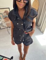 Black Denim Button-Up Short Set - Image 2