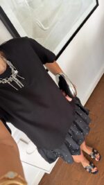 Black Short Sleeve Drop Waist Dress - Image 3