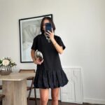 Black Short Sleeve Drop Waist Dress