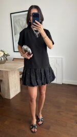 Black Short Sleeve Drop Waist Dress - Image 2