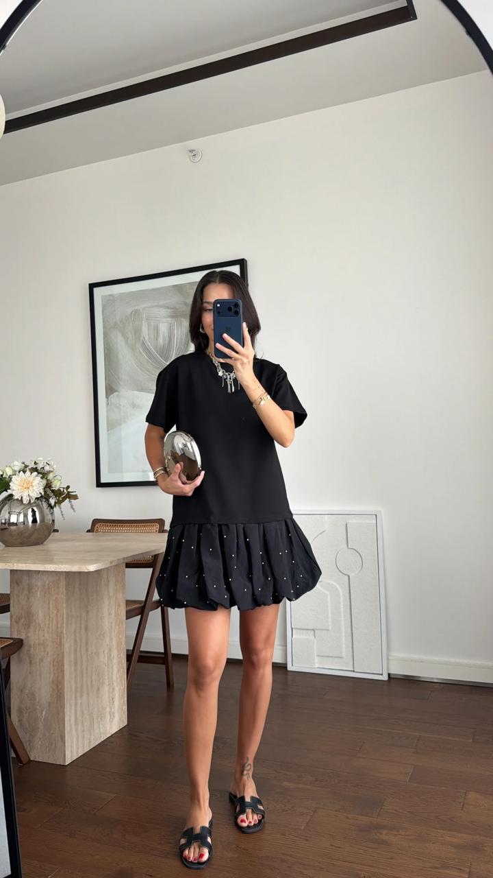WhatsApp Image 2026-06-20 at 9.54.43 AM Black Short Sleeve Drop Waist Dress - Image 1