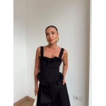Black Ruffle Strap Corset Top