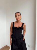 Black Ruffle Strap Corset Top