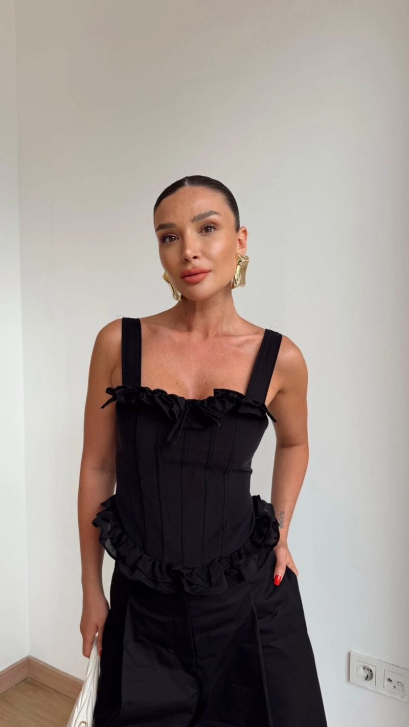 Black Ruffle Strap Corset Top