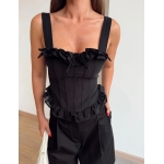 Black Ruffle Strap Corset Top - Image 2