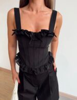 Black Ruffle Strap Corset Top - Image 2