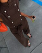 Brown Sleeveless Wide Leg Jumpsuit - Image 3