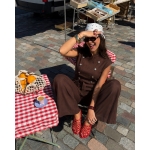 Brown Sleeveless Wide Leg Jumpsuit - Image 2