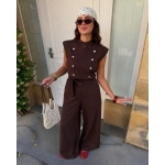 Brown Sleeveless Wide Leg Jumpsuit