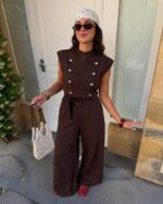 Brown Sleeveless Wide Leg Jumpsuit