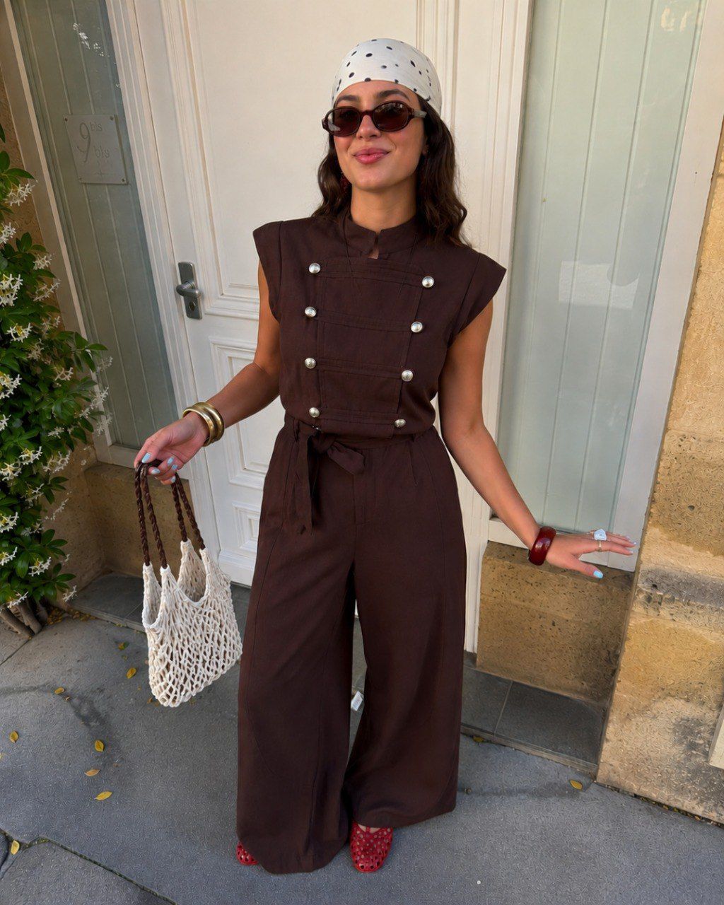 WhatsApp Image 2026-06-22 at 1.50.19 PM Brown Sleeveless Wide Leg Jumpsuit - Image 1