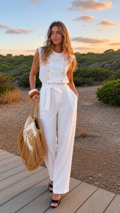 White Sleeveless Wide Leg Jumpsuit
