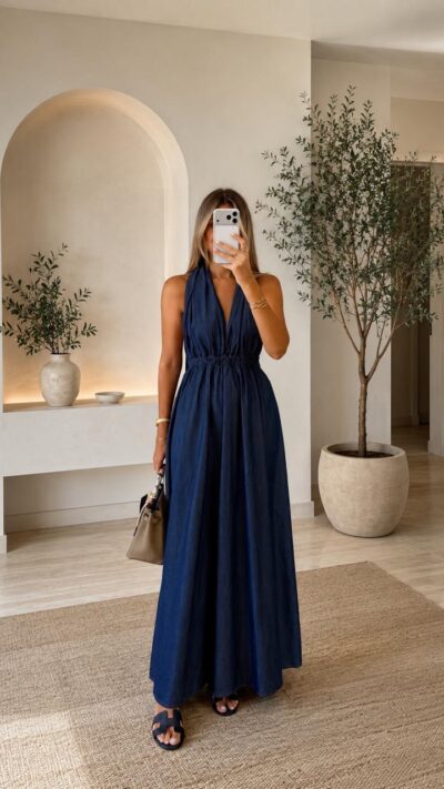 Dark Blue Halter Maxi Dress