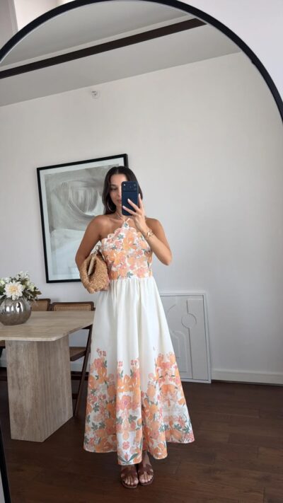 Halterneck Floral Print Maxi Dress