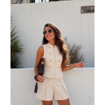 Beige Sleeveless Vest and Shorts Set