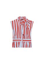 Red and Blue Striped Sleeveless Blouse - Image 2