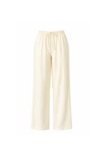 Cream Linen Drawstring Wide Leg Pants - Image 2