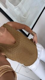 Textured Gold Sleeveless V-Neck Top - Image 2