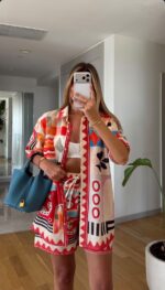 Colorful Geometric Print Shirt and Shorts Set - Image 2