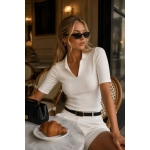 Women's White Collared Knit Top