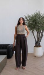 Wide Leg High Waist Brown Pants